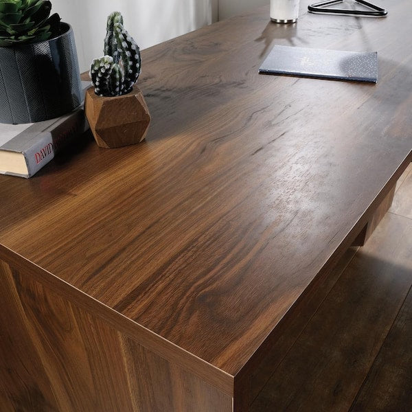 59 in. L-Shaped Grand Walnut 1 Drawer Secretary Desks with File Storage