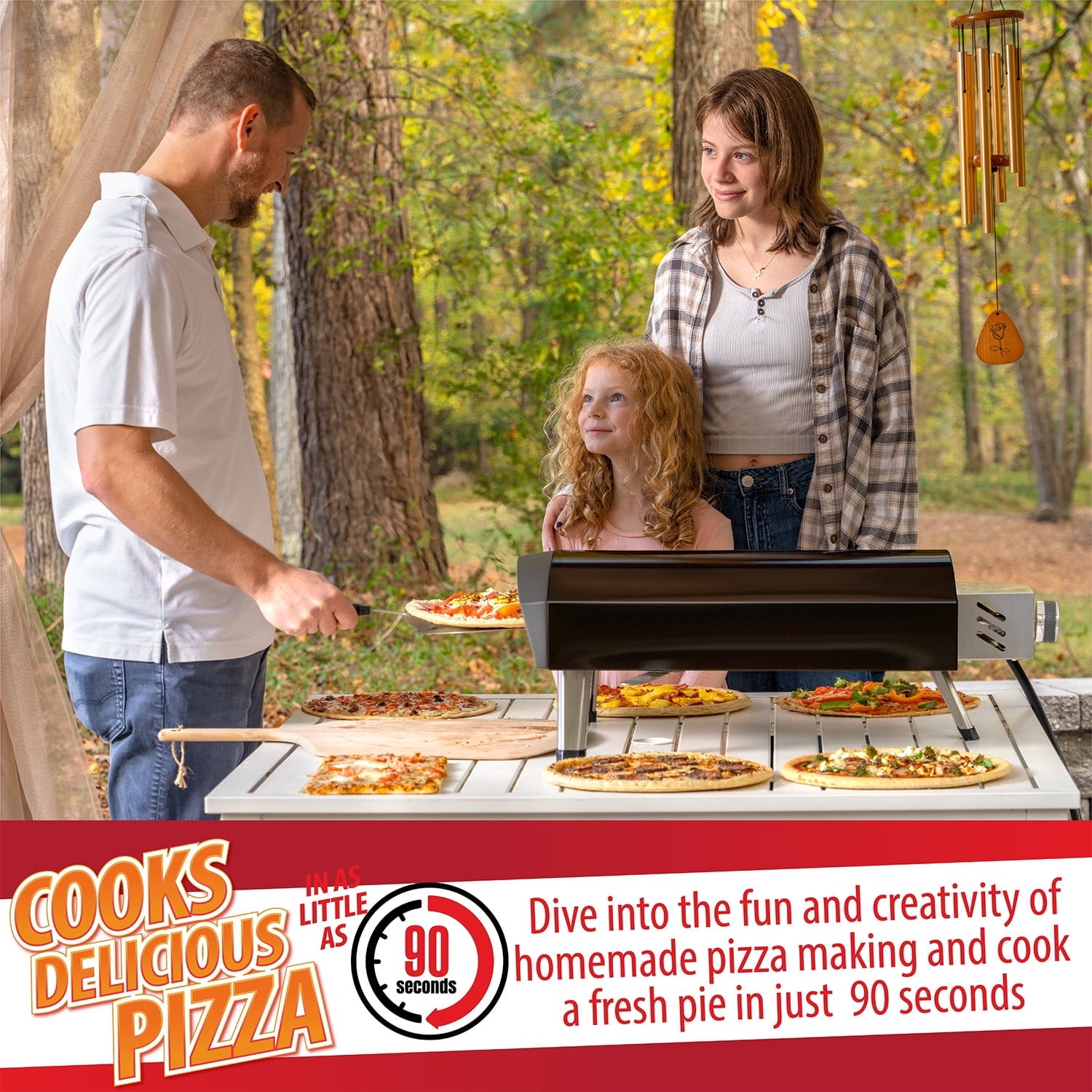 Deco Chef Outdoor Gas Pizza Oven, Portable Collapsable Design, Hassle-Free Self-Rotating Baking Stone, Black