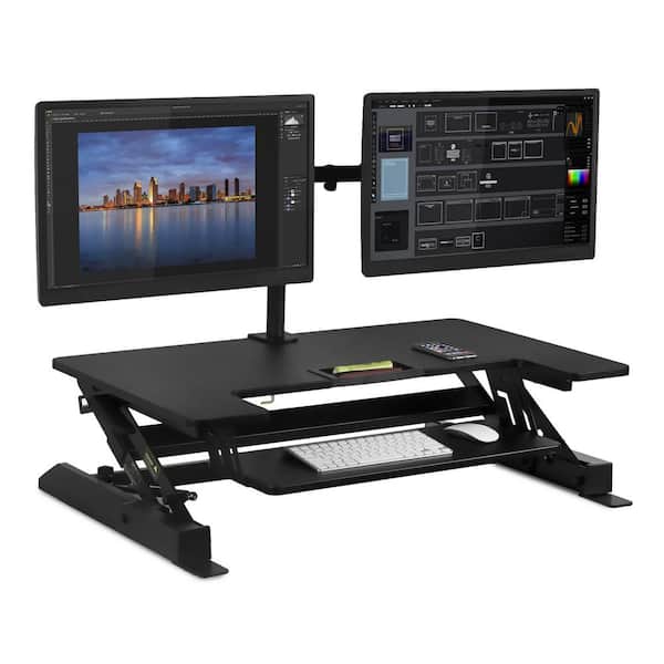 36.25 in. W Black Sit-Stand Desk Converter with Dual Monitor Mount