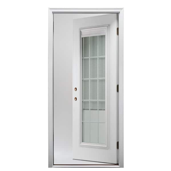 32 in. x 80 in. Internal Blinds/Grilles Right-Hand Inswing Full Lite Clear Primed Fiberglass Smooth Prehung Front Door
