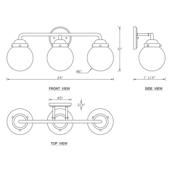 3 Light Antique Brass Vanity Light with Globe Clear Glass Shade
