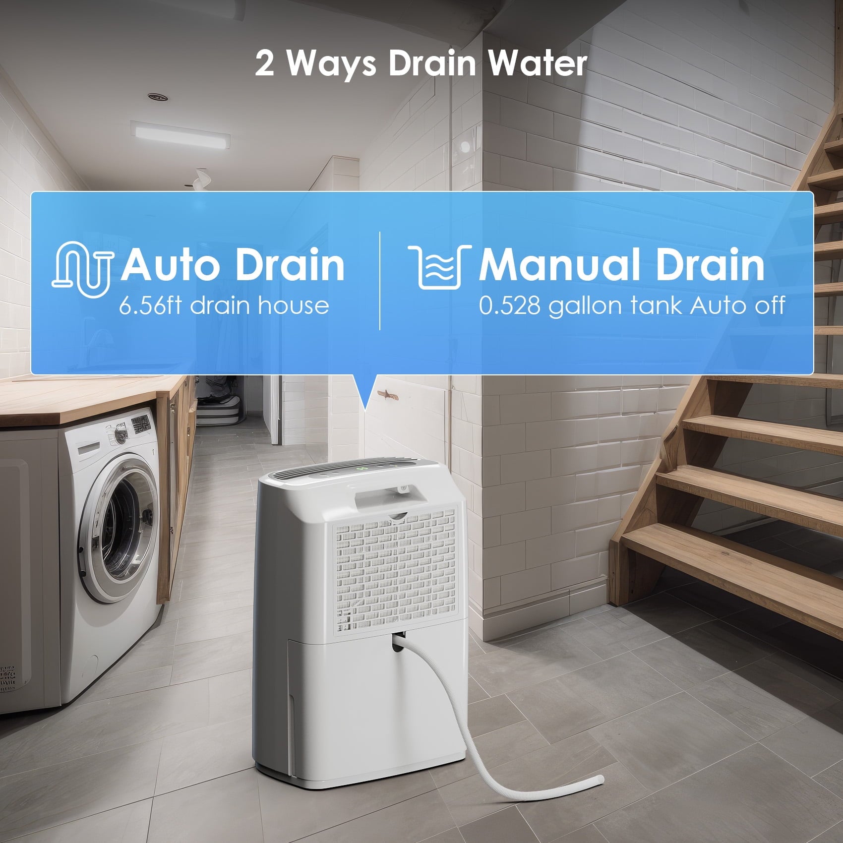 ANDTE 31 Pints Dehumidifiers, Spaces up to 2500 Sq.ft, Auto/Manual Drainage, 0.53 Gallon Water Tank, Auto Defrost, Dry Clothes Function, 24H Timer