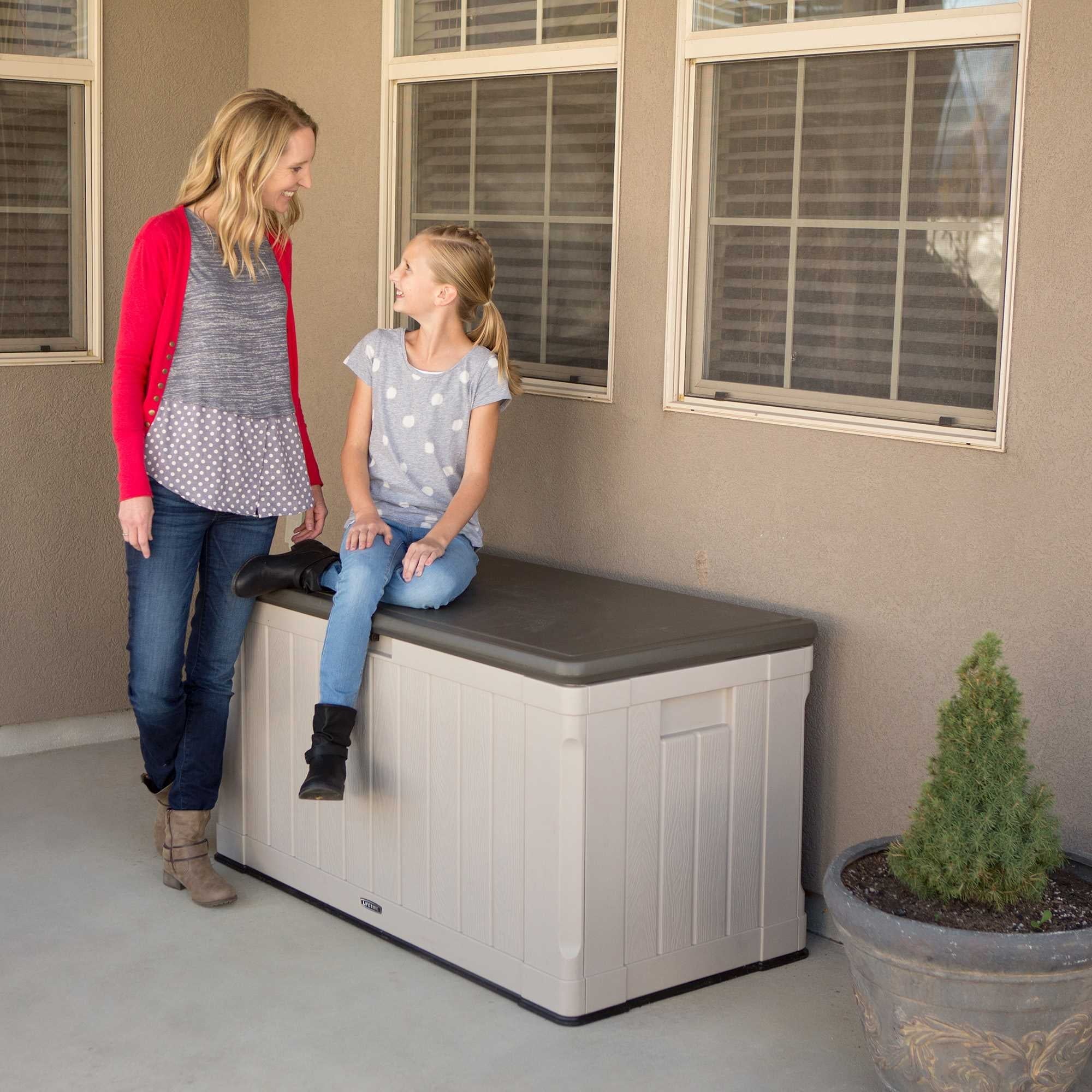 Lifetime Heavy-Duty 116 Gallon Plastic Deck Box, Desert Sand