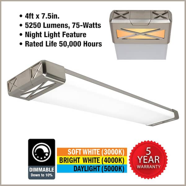 4 ft. Brushed Nickel Big X End Caps 5250 Lumens Integrated LED Wraparound Light Adjustable CCT (4-Pack)