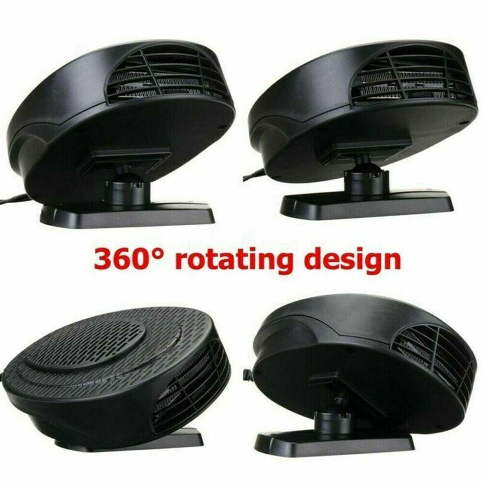 Car Defroster Defogger 12V Truck Car Heat Cooling Fan, Portable Car Heater, Plug Adjustable Thermostat in Cigarette Lighter 150W 3-Outlet Plug USB, Black