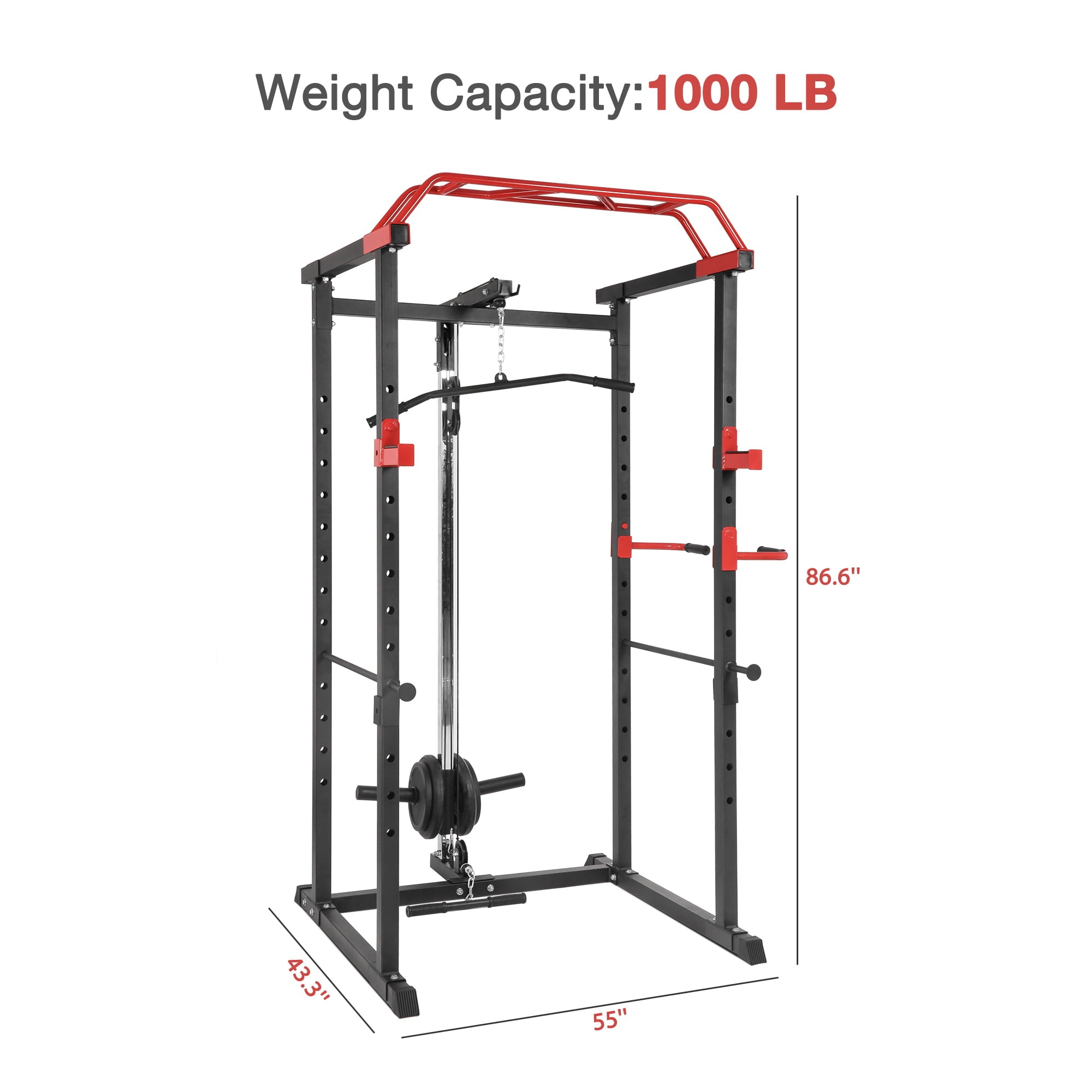 Power Cage with Lat Pulldown System Multi-functional Home Gym Squat Rack with Pull Up Bar,1000LBS Capacity