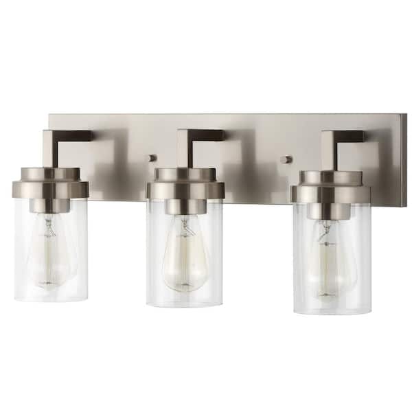 21.5 in. 3-Light Brushed Nickel Vanity Light with Clear Glass Shade