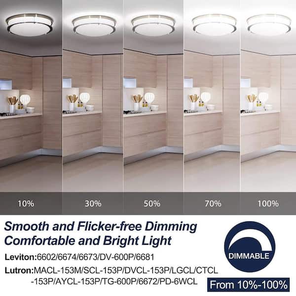 12 in. LED Round Ceiling Light Dimmable Modern Flush Mount Brushed Nickle 14W 3000K-5000K (6-Pack)