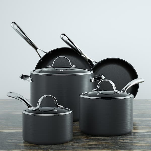 8- Piece Hard-Anodized Aluminum Nonstick Cookware Set in Black