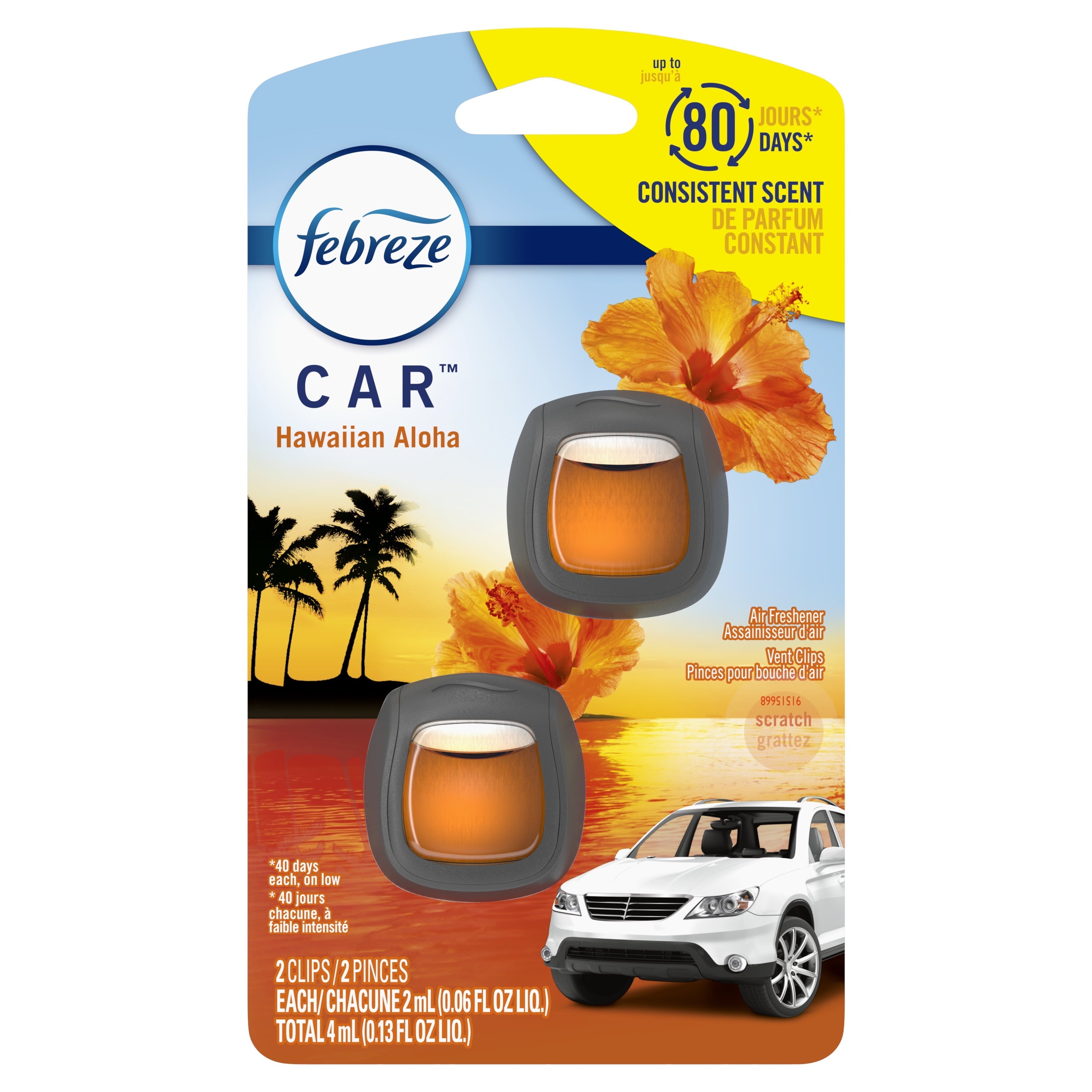 Febreze Car Air Freshener Vent Clip Heavy Duty Crisp Clean Scent, .06 oz. Car Vent Clip, 2 Count