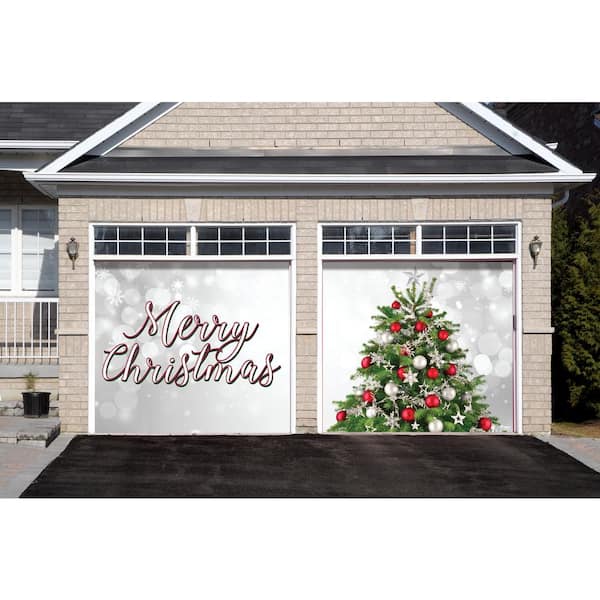 7 ft. x 8 ft. Merry Christmas Tree-Christmas Garage Door Decor Mural for Split Car Garage