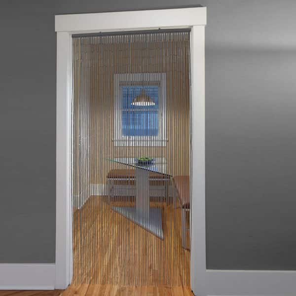 Beaded Grey Bamboo Curtain Door 65 Strings 35.5 in. W x 78.8 in. L Wall Mounted Light Filtering Sheer Curtain 1 Panel
