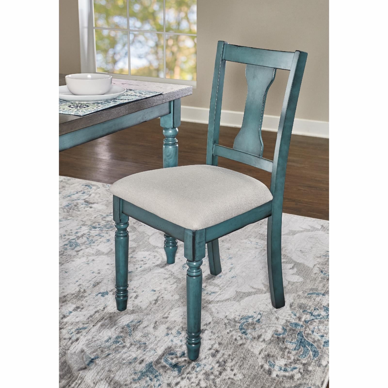 Willow Farmhouse 6-Piece Dining Set, Burnished Smoke and Distressed Teal Blue
