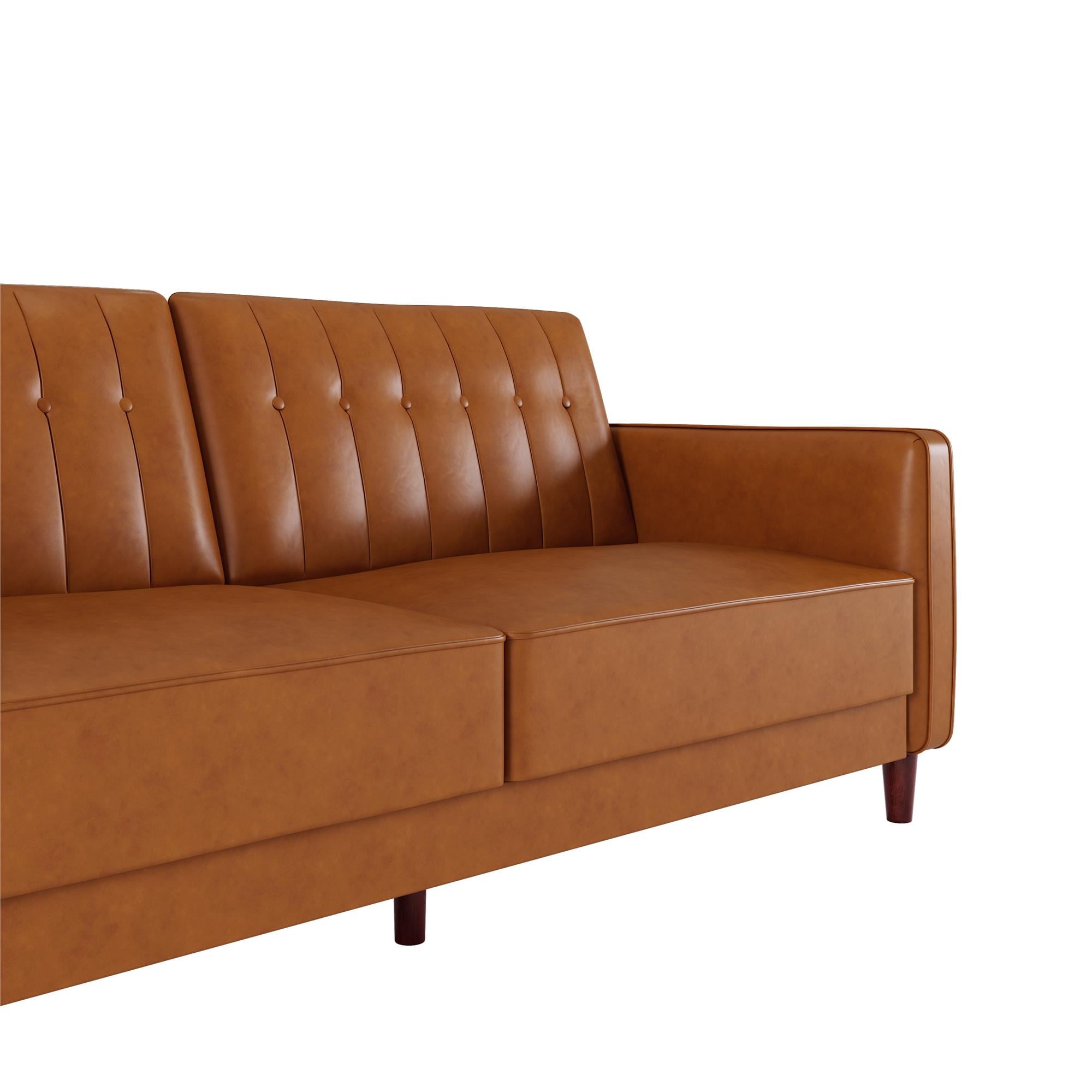 DHP Pin Tufted Transitional Futon and Sofa Bed, Camel Faux Leather