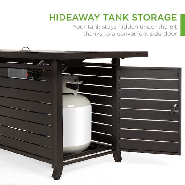 57 in. Rectangular Aluminum Fire Pit Table with Glass Rocks