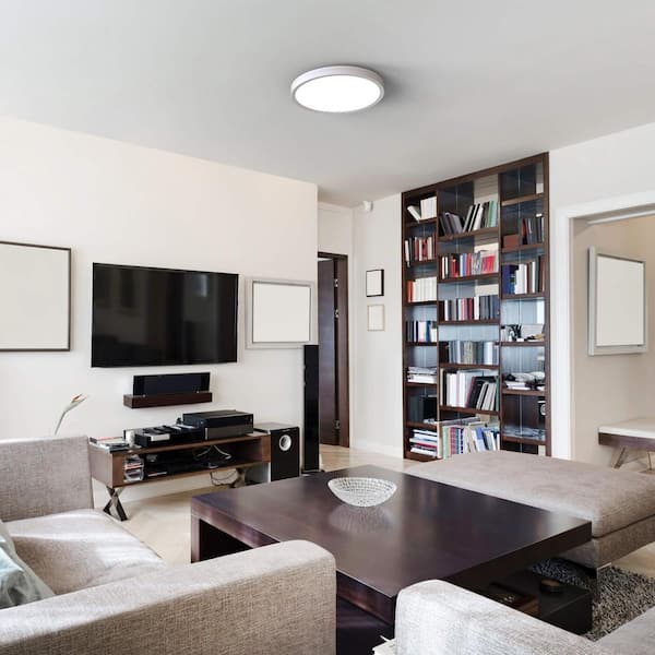 Slim 12 in. White LED Ceiling Light with Mood Light Flush Mount