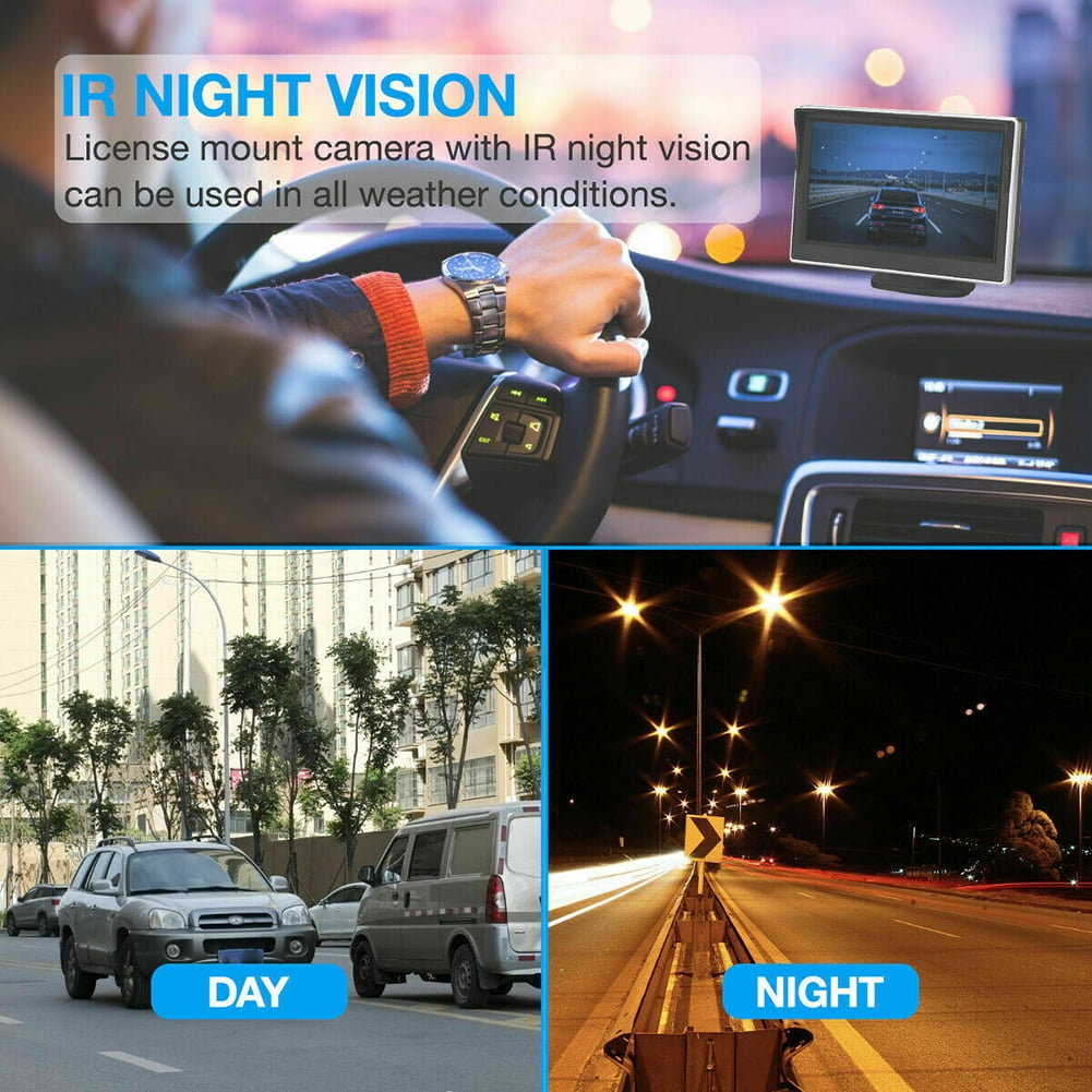 Car Backup Camera 5-inch Hd Monitor Wireless Transmitter Receiver Infrared Night Vision Rear View Parking System