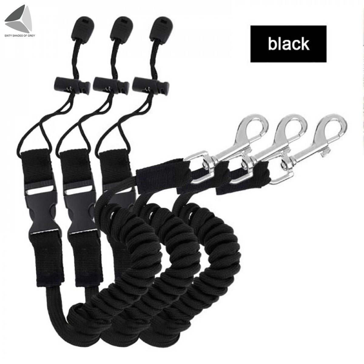 Sixtyshade Kayak Paddle Leash 3 Pack Safety Tool Lanyard Kayak Accessories Stretchable Coiled Rod for Kayak Securing Canoe and SUP Paddles (Black)
