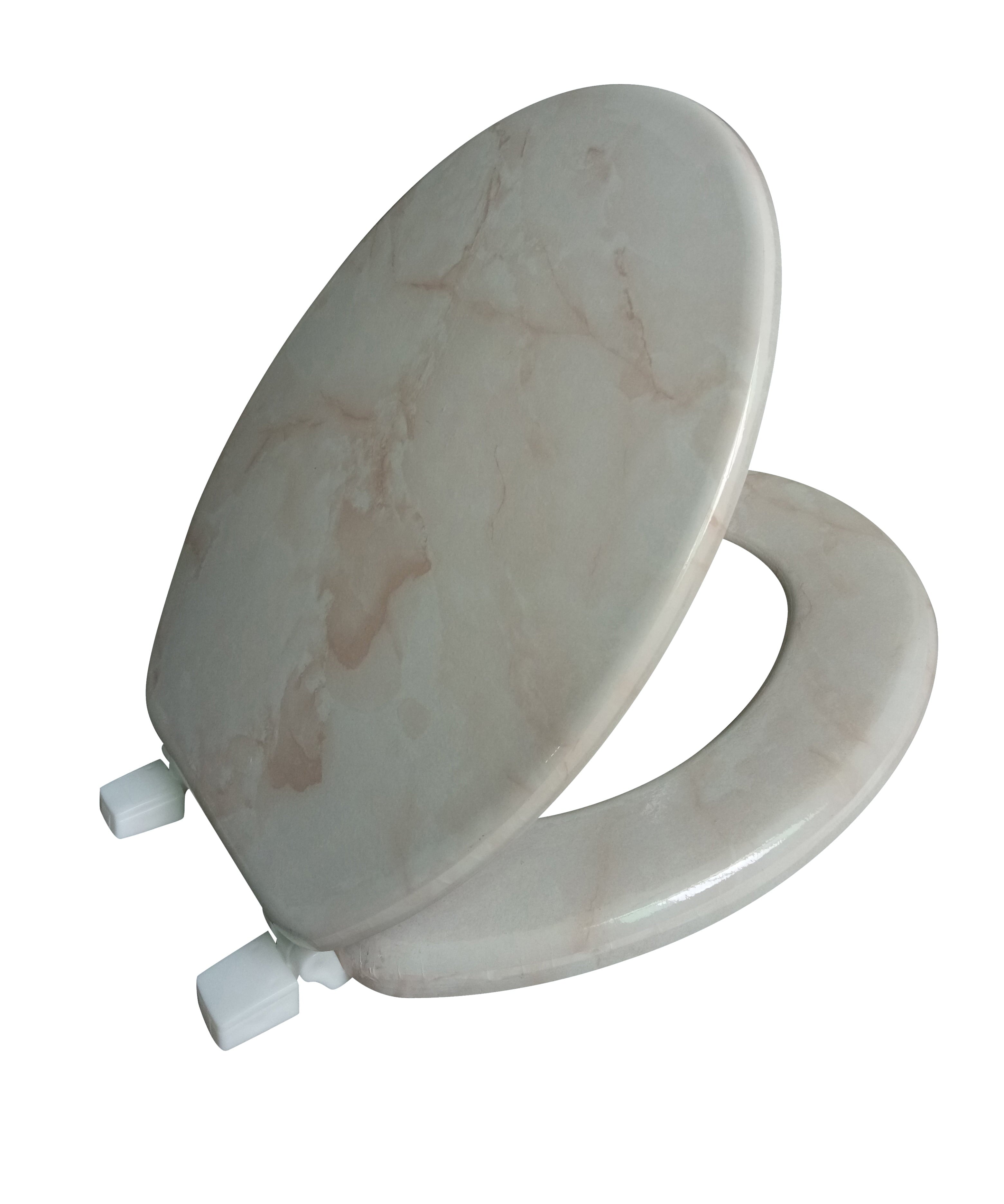 Dream Bath Heavy Duty Round Toilet Seat with non-slip seat and quick-attach easy install hardware, Marbleized Wood Beige