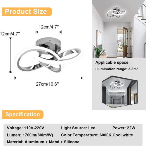 Hallway Light Acrylic Modern LED Ceiling Light Fixtures Cool White 6000K Home