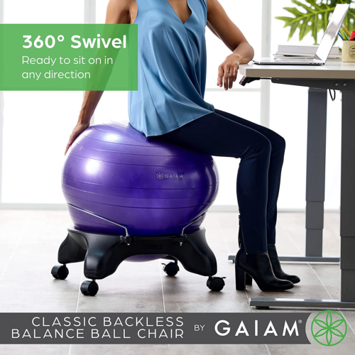 Gaiam Classic Backless Balance Ball Chair – Exercise Stability Yoga Ball Premium