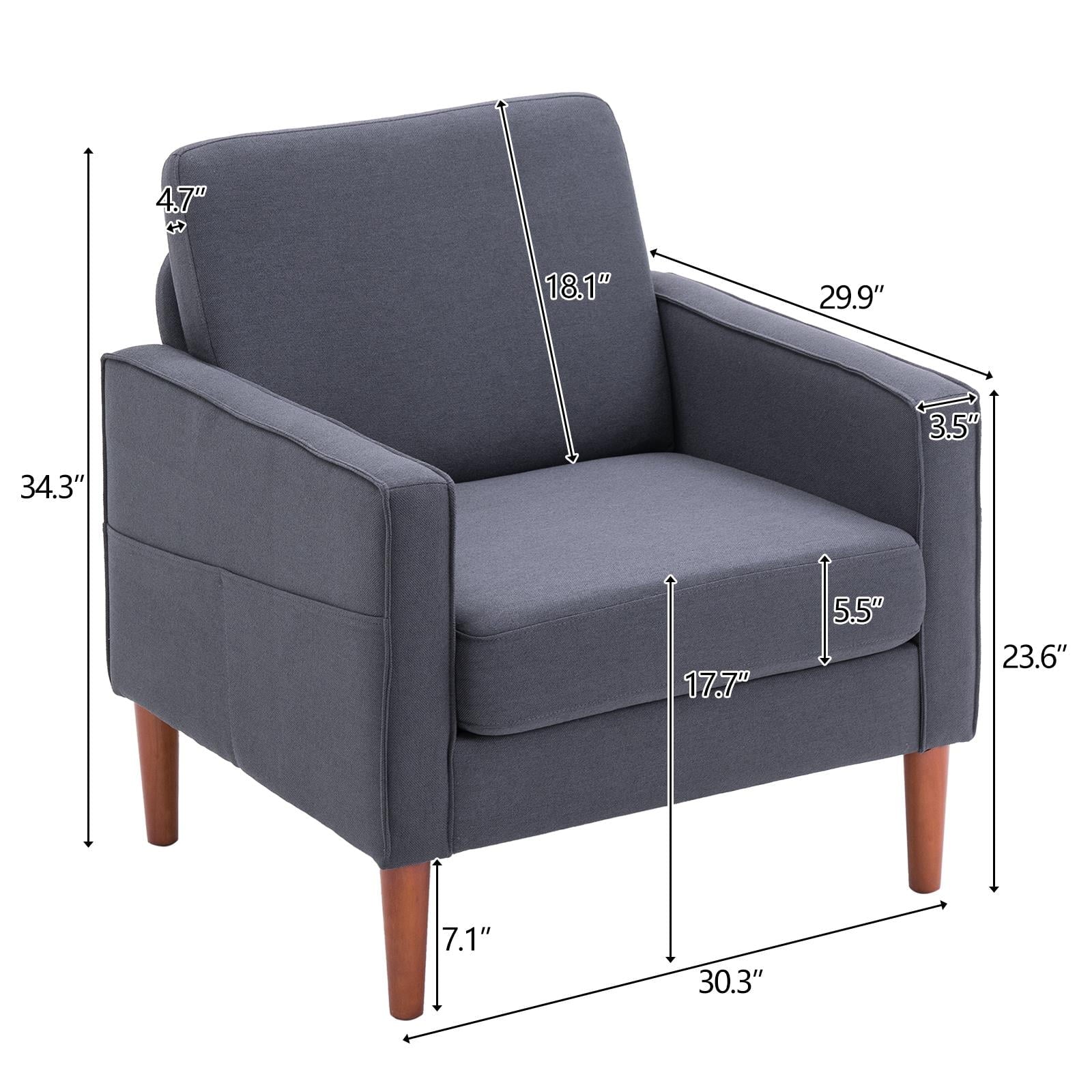 Ktaxon Modern Single Sofa Chair, Club Chairs with Side Bags, Fabric Arm Chair with Wood Legs for Living Room Bed Room Dark Grey
