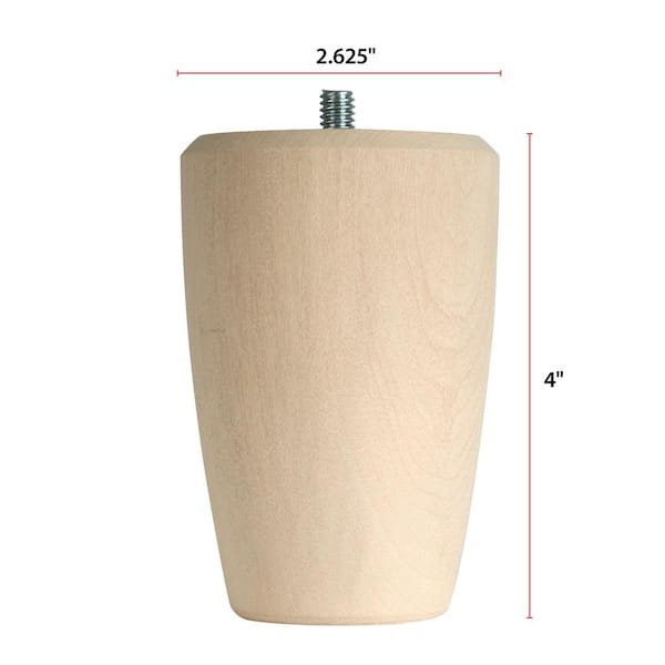 Round Taper Bun Foot - 4 in. H x 2.625 in. Dia. - Sanded Unfinished Hardwood - DIY Leg for Sofas, Stools, Armchairs
