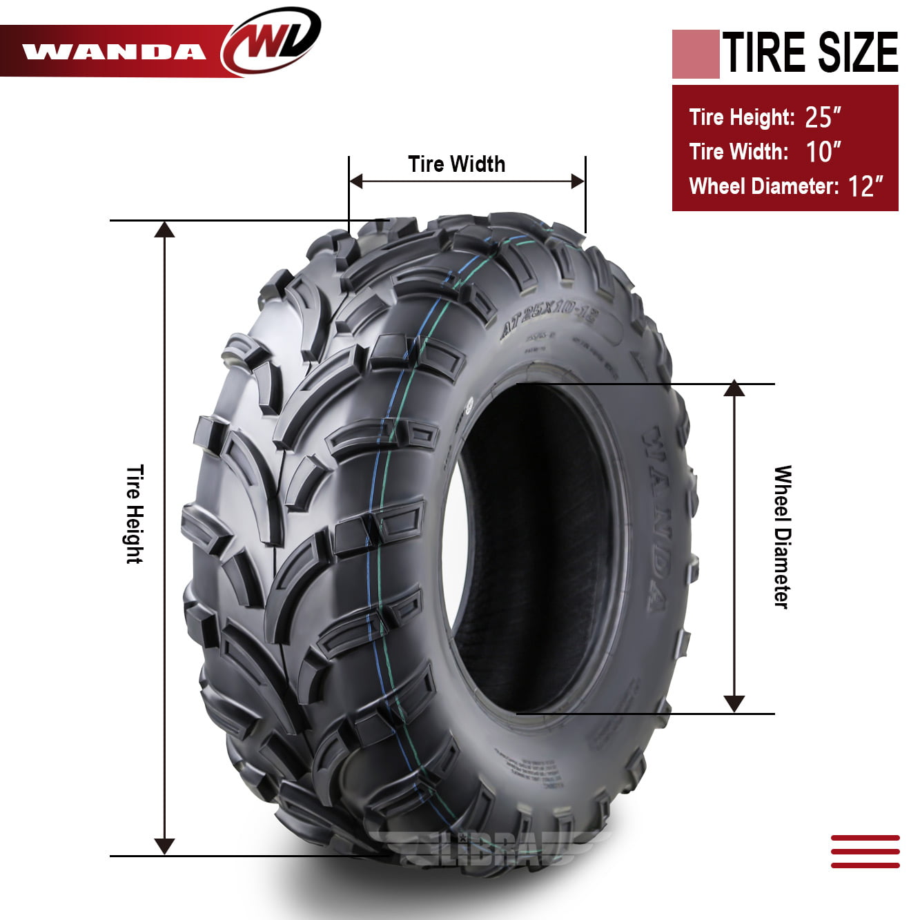 Wanda ATV/UTV Tires 25x10-12 25x10x12 /6PR P373 - 10244, Set 2