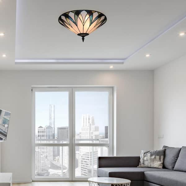 18 in. 3-Light Retro Elegant Stained Glass Flush Mount Ceiling Light