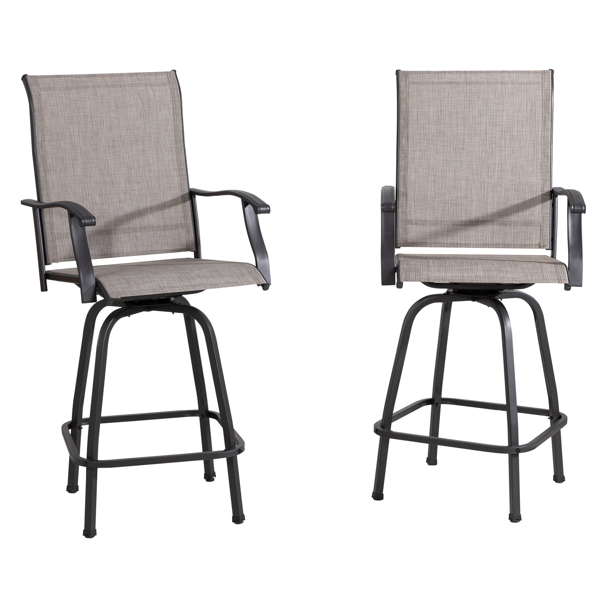 Sobaniilo Outdoor Patio Swivel Bar Stools, Set of 2 Metal Textile High Swivel Bar Chairs for Backyard, Lawn Garden, Balcony, Taupe