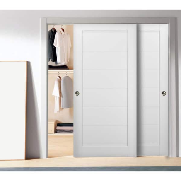 64 in. x 84 in. Single Panel White Finished Solid MDF Sliding Door with Bypass Sliding Hardware