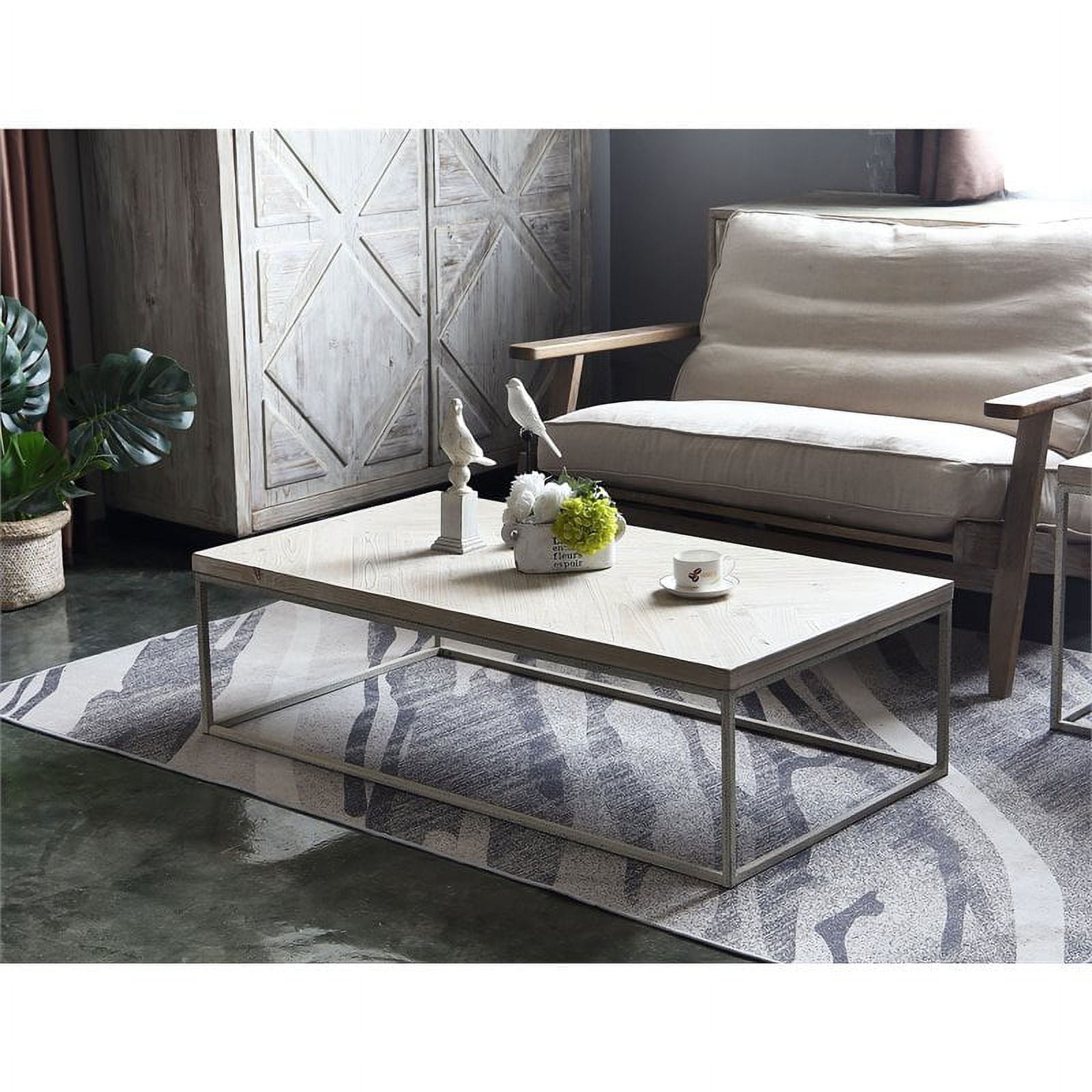 Connexion Decor Witram Metal Coffee Table in White Wash/Distressed Gray