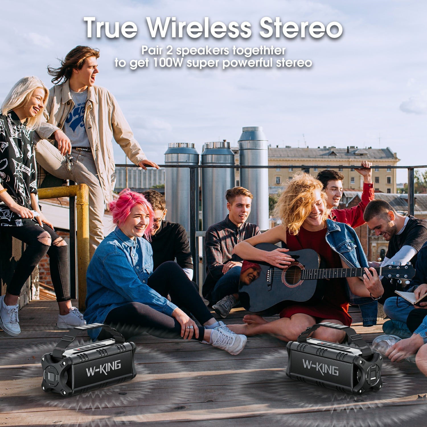 W-King 50W Bluetooth Speakers, IPX6 Waterproof, Deep Bass, 30H, TWS, Black