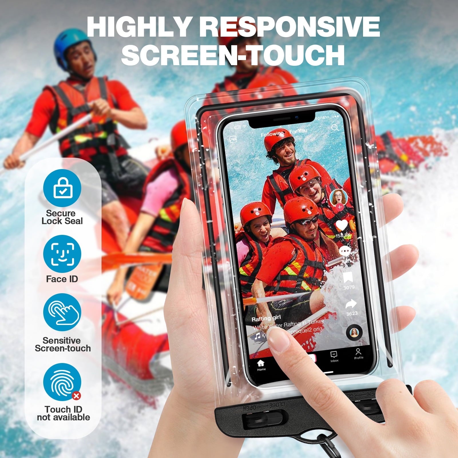 Livhil Waterproof Dry Bag and Waterproof Cell Phone Bag for Outdoor Water Sports, Boating, Hiking,Kayaking,Fishing (2 * Phone case(Clear))