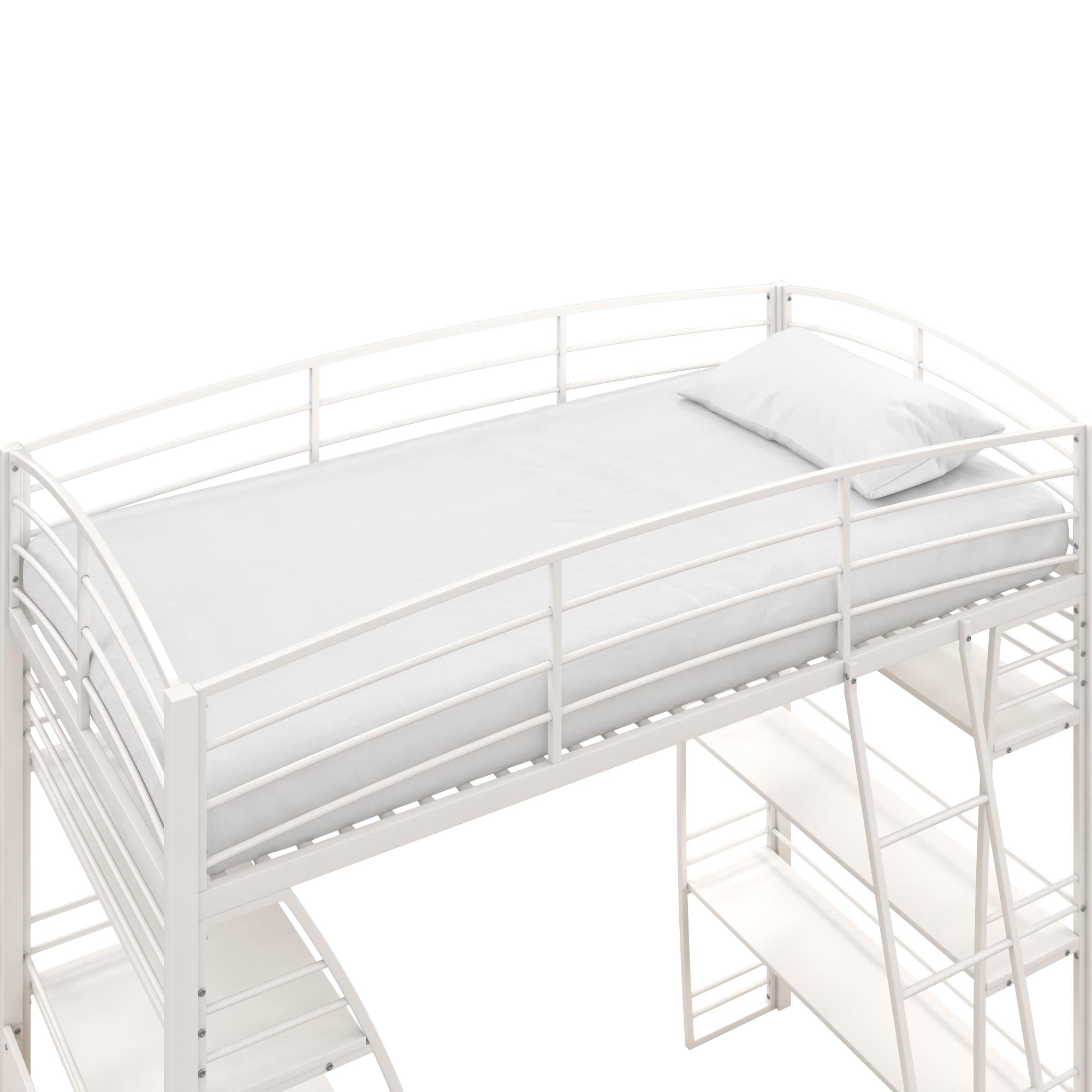 DHP Sage Studio Twin Metal Loft Bed with Integrated Desk and Shelves, Off White
