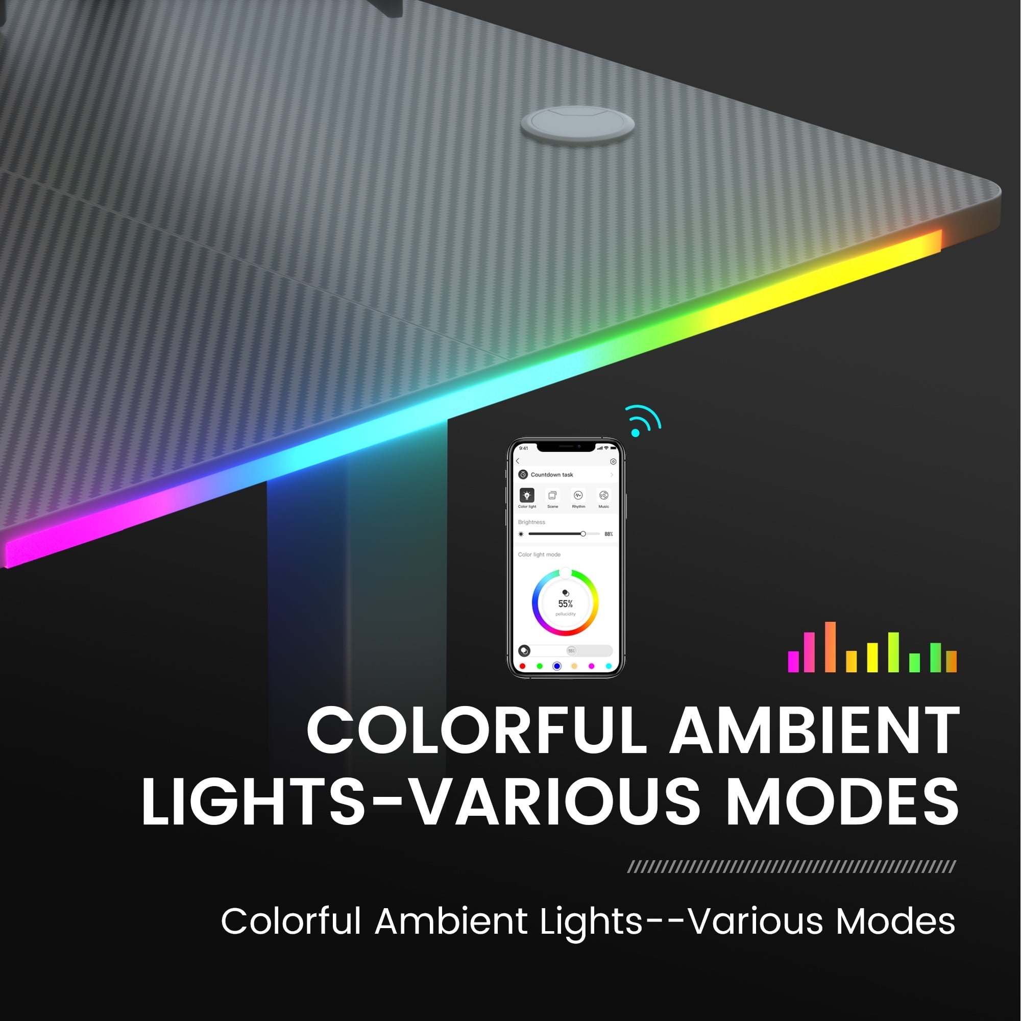 GTRACING Electric Adjustable Height Standing Gaming Desk with RGB Light and Mouse Pad, Black