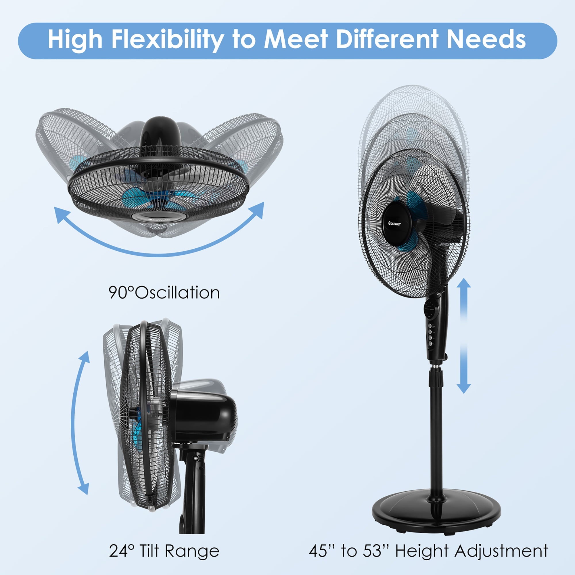 Costway 16'' Adjustable Oscillating Pedestal Fan Dual Blades w/Remote Control