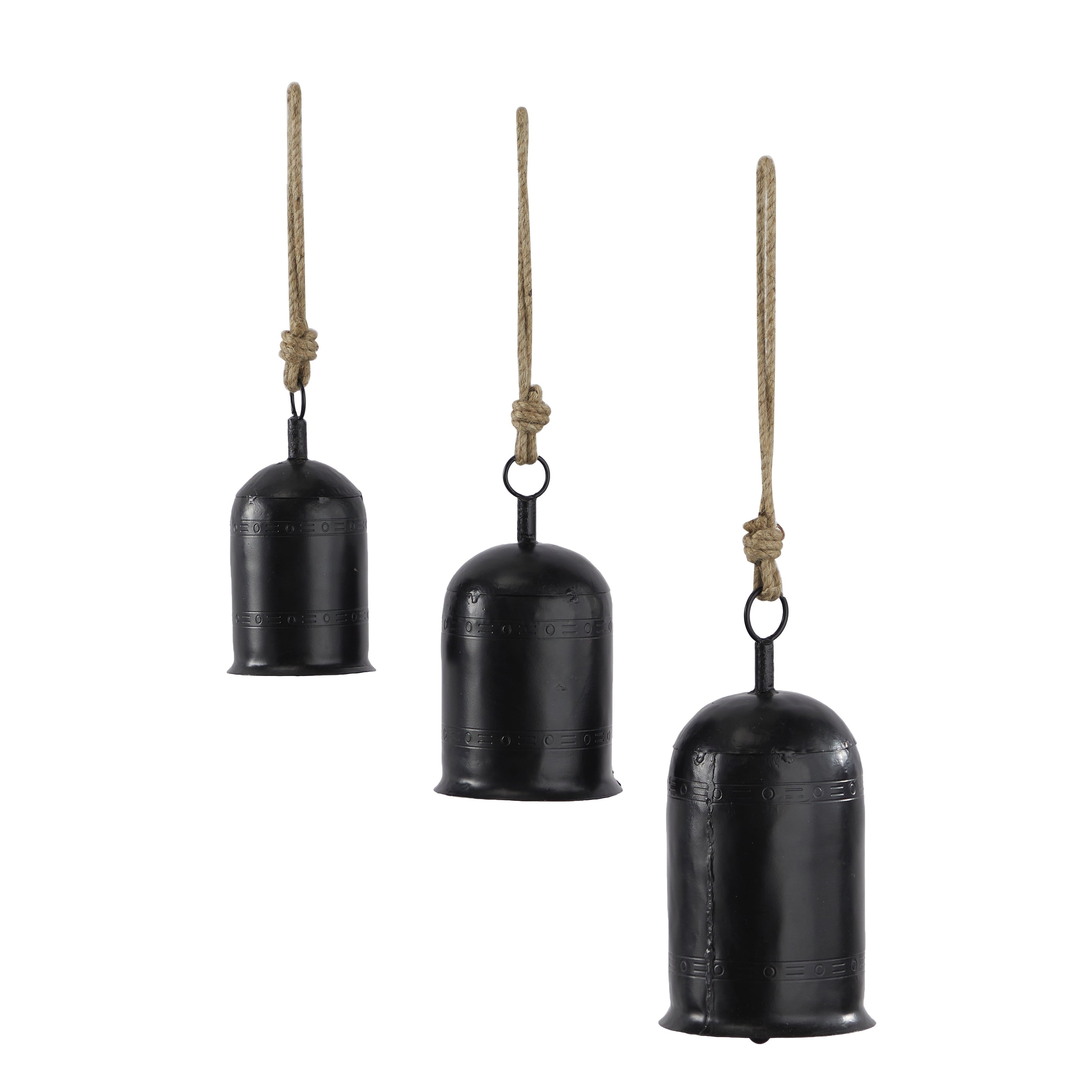 DecMode Gray Metal Tibetan Inspired Decorative Hanging Bell Chime Set of 3 12