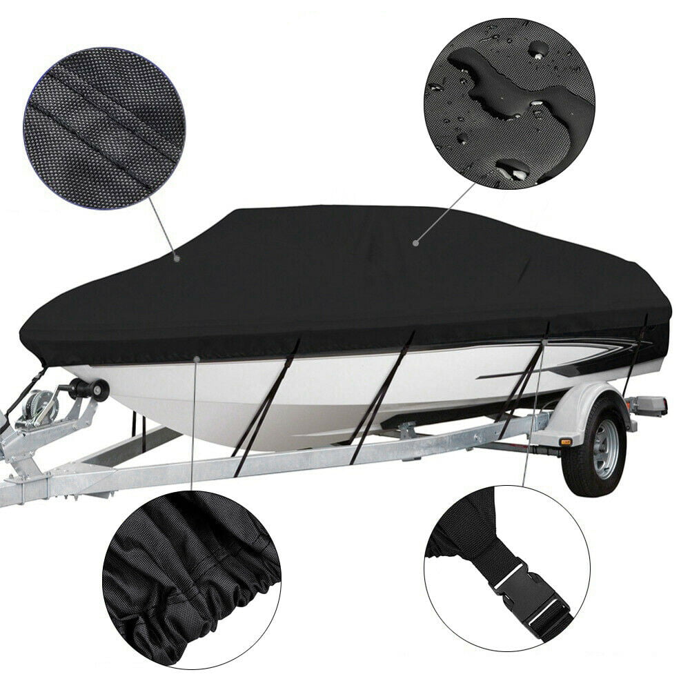 Waterproof 600D Marine Grade Heavy Duty Boat Cover Trailerable Fishing Ski Bass V-Hull Runabouts