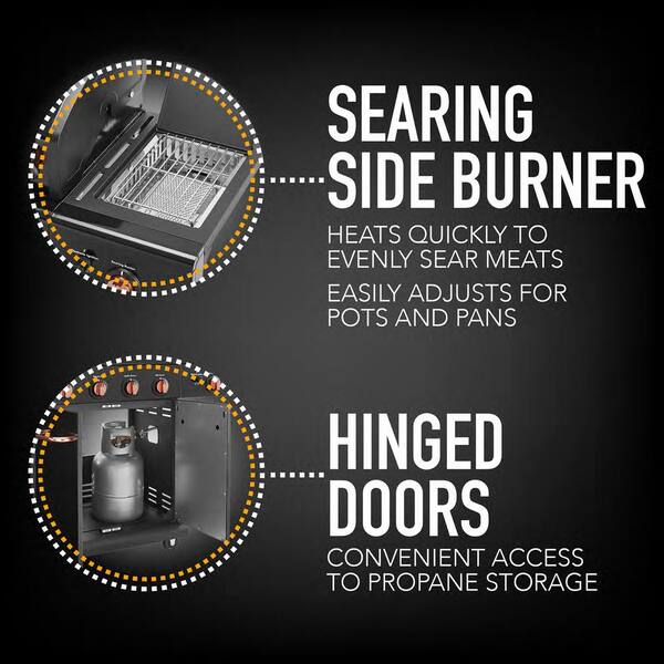 4-Burner Propane Gas Grill with Side Searing Burner in Black with Copper Accent