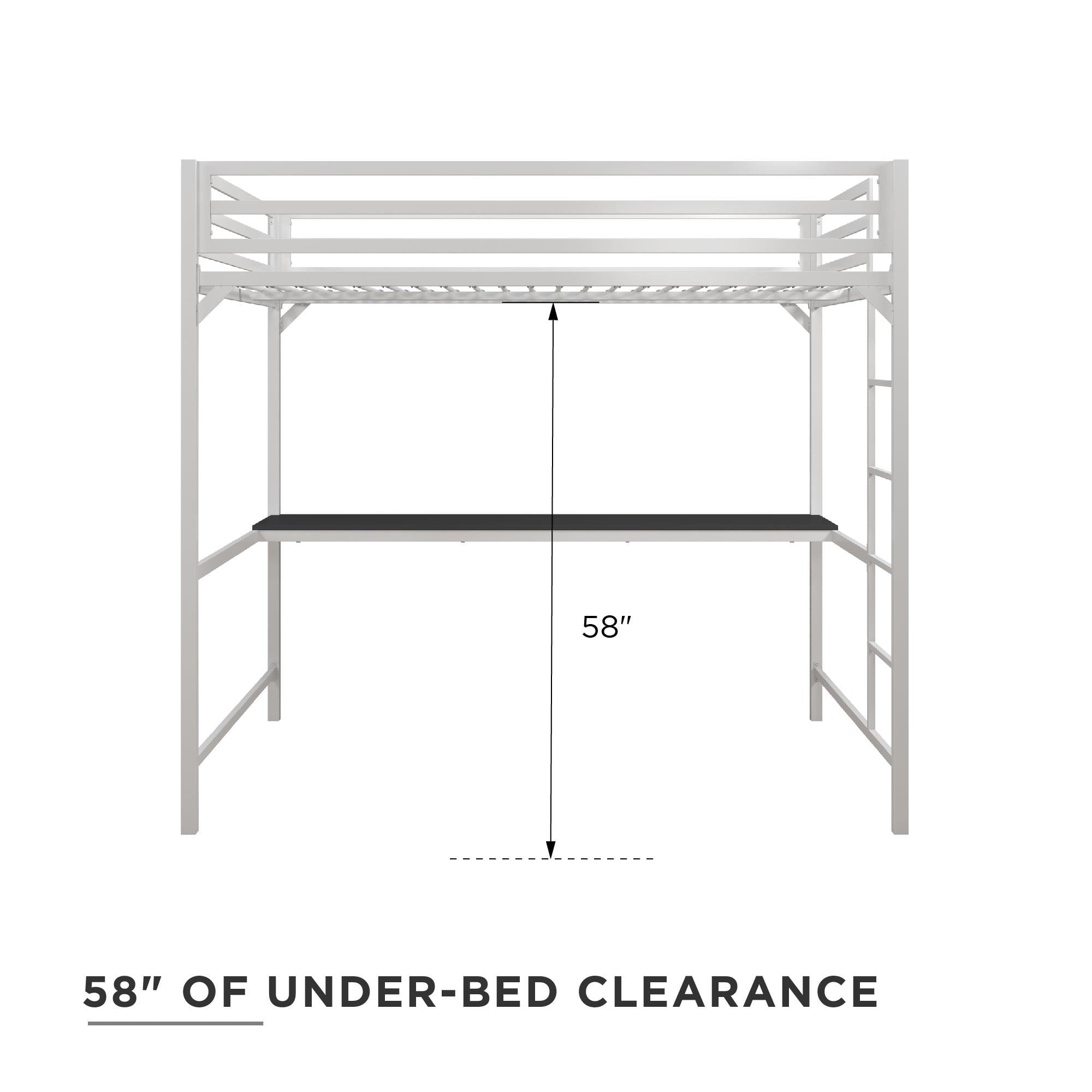 DHP Miles Metal Full Loft Bed with Desk, White