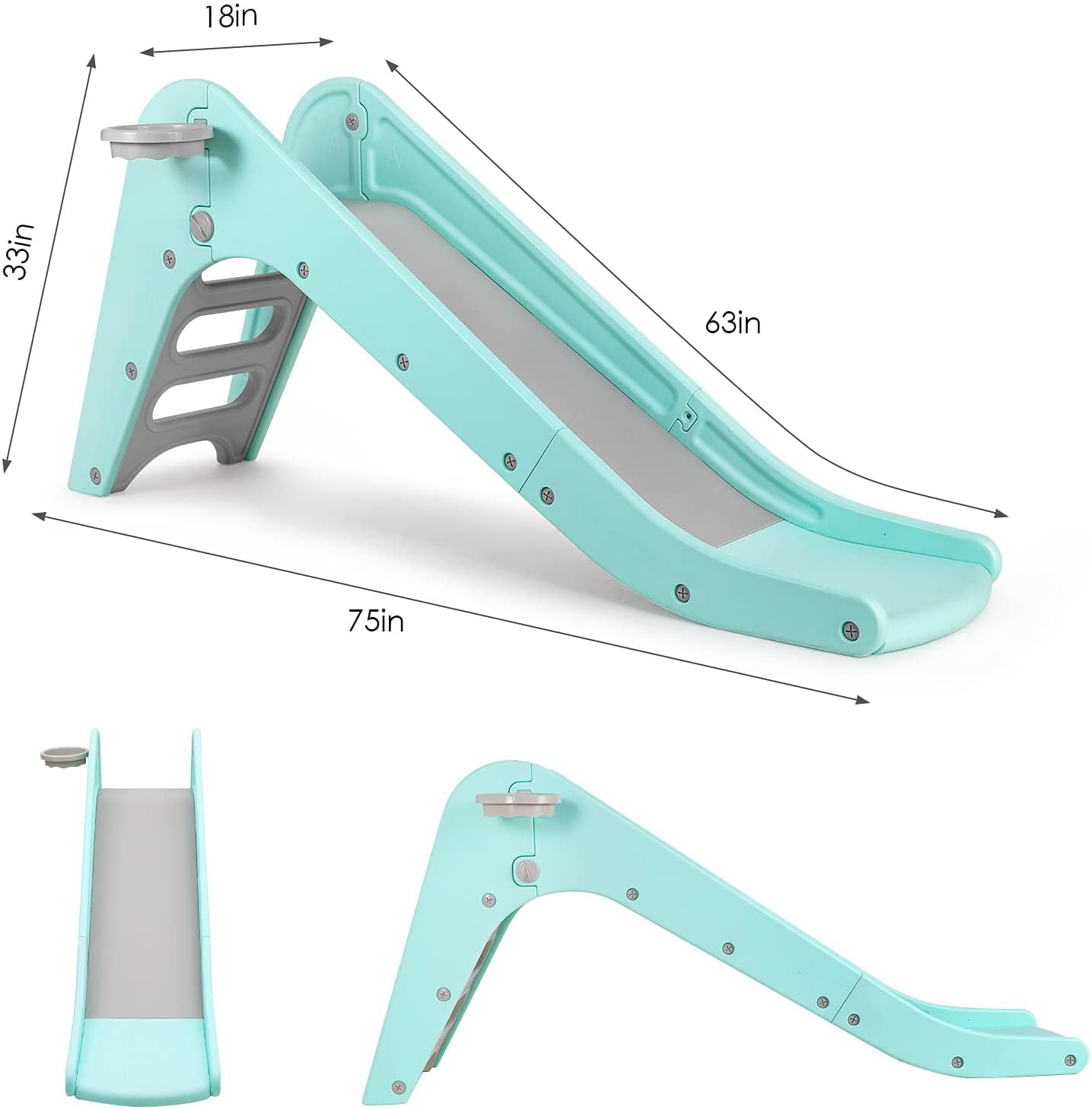 Pirecart Kids Slide, Indoor Toddler Slide and Climbers with Basketball Hoop & Ball