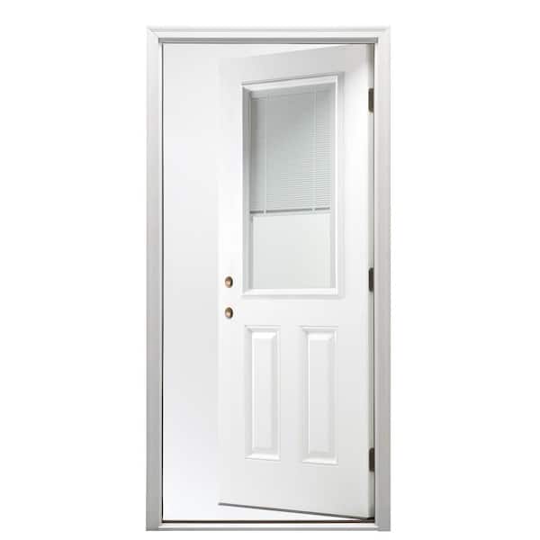 32 in. x 80 in. Internal Blinds Right-Hand 1/2-Lite Clear 2-Panel Classic Primed Fiberglass Smooth Prehung Front Door