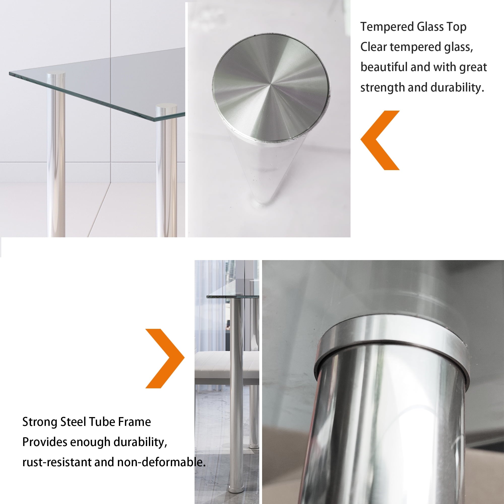 uhomepro White Kitchen Table Set, 5 Pieces Dining Table Set, Tempered Glass Dining Table and Chairs Set for 4, Upgraded Iron Dining Room Table Set with 4 PU Leather Chairs