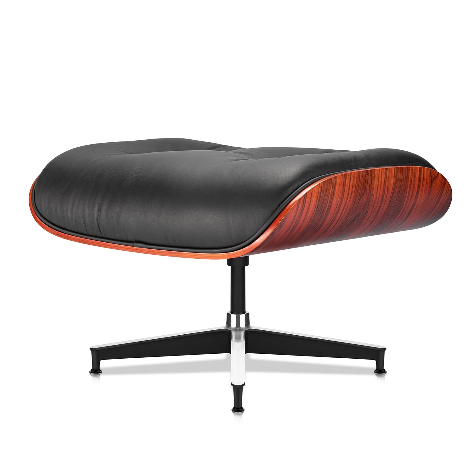 Mid Century Accent Chair and Ottoman Reclining Lounge Chair Upholstered Modern Armchair w/Dark Rosewood Frame,Metal Legs,Black