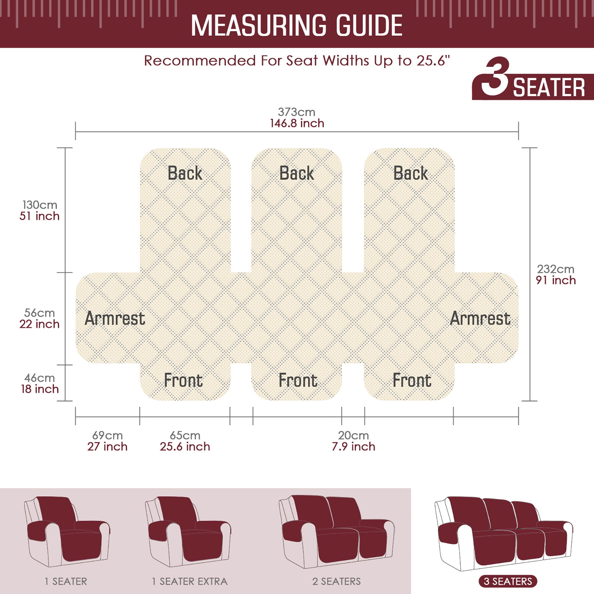 TAOCOCO Anti-Slip Recliner Sofa Cover, Reclining Couch Slipcover for 3-Seater Recliner Sofa Bluish Grey