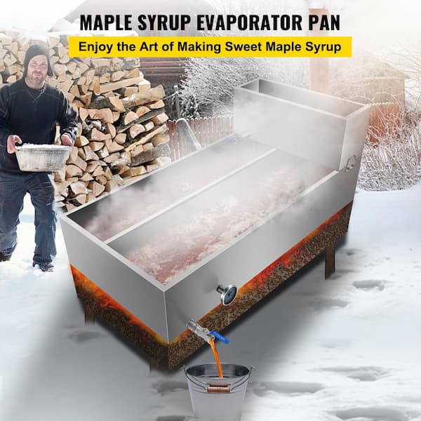 Maple Syrup Evaporator Pan 48 x 24 x 19 in. Stainless Steel Maple Syrup Boiling Pan with Divided Pan and Feed Pan
