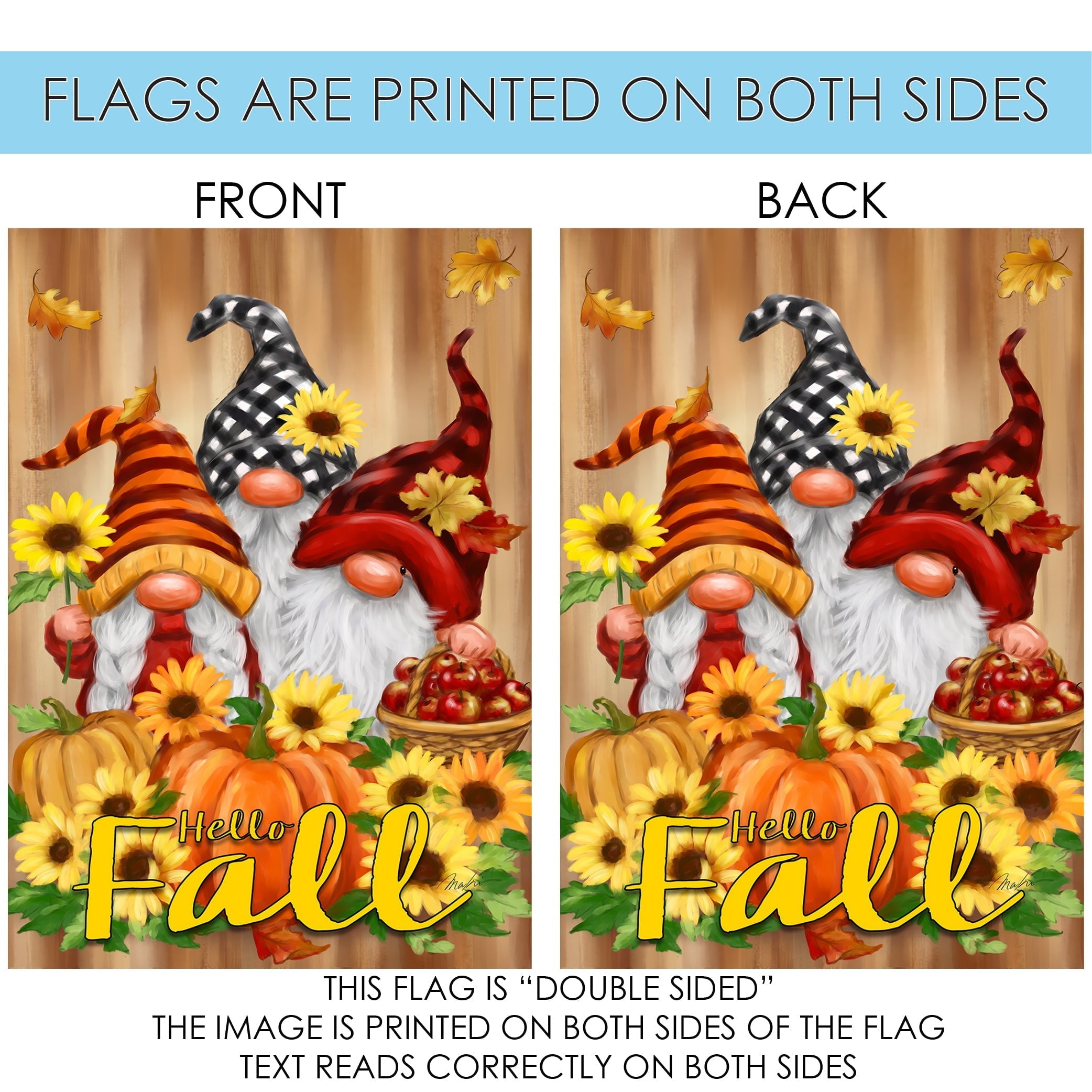 Toland Home Garden Hello Fall Gnomes Fall Garden Flag Double Sided 12x18 Inch