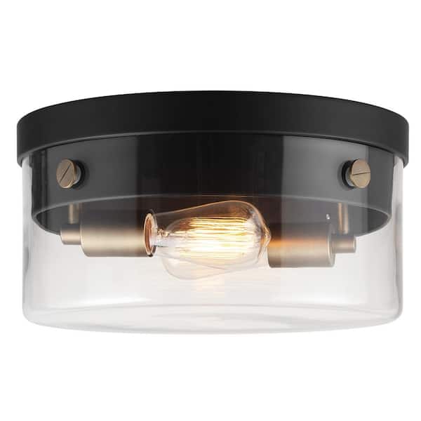 Tayce 13 in. 2-Light Matte Black Flush Mount Ceiling Light with Clear Glass Shade