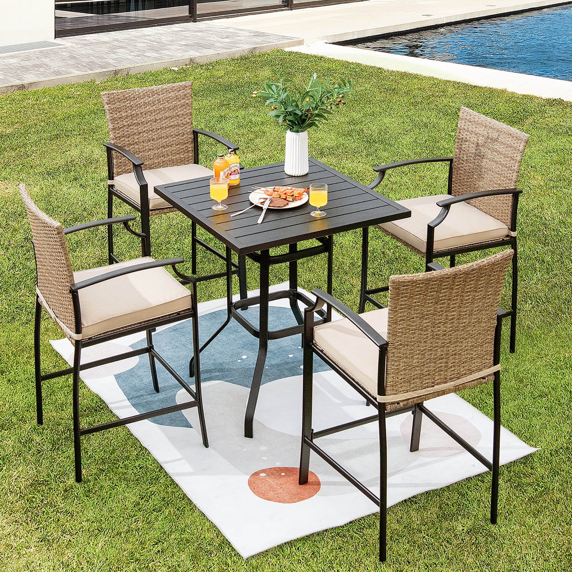 Costway 32''  Patio Square Bar Table Metal Cafe Bistro Table Garden Deck Black